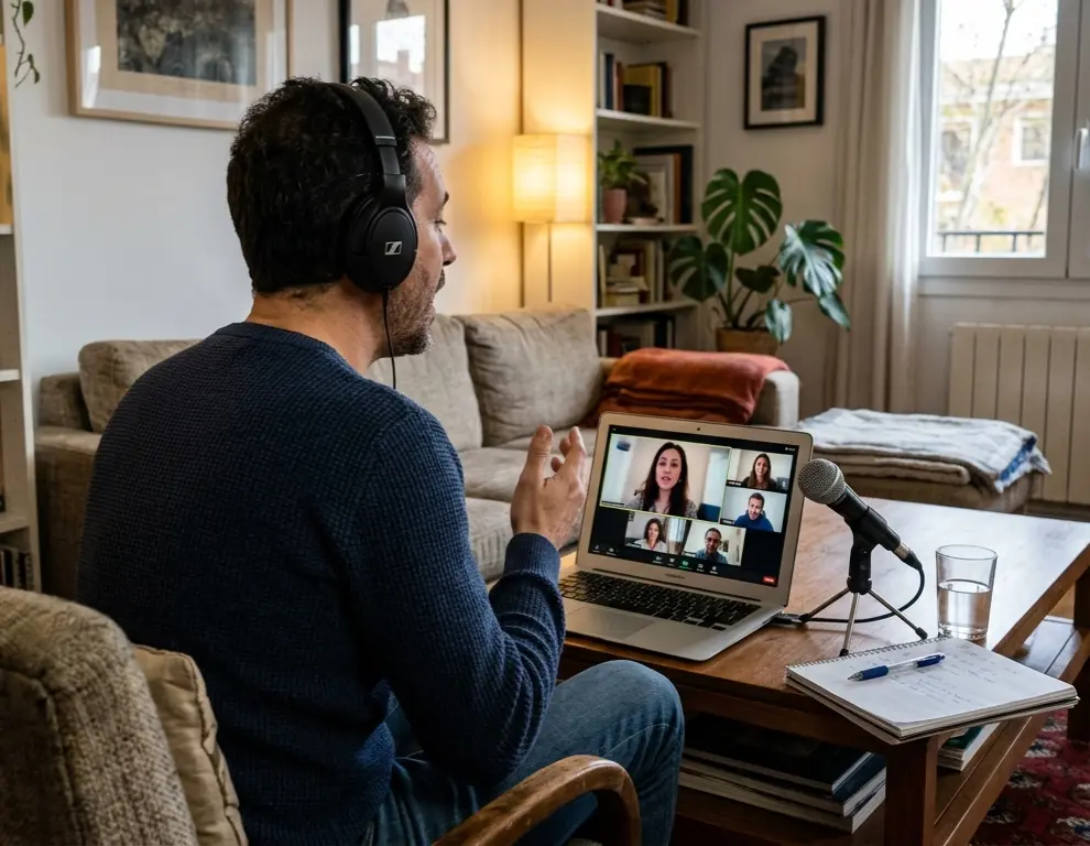 Professeurs de Scholeia utilisant la plateforme MOOZ pour animer des cours de chant en groupe en ligne